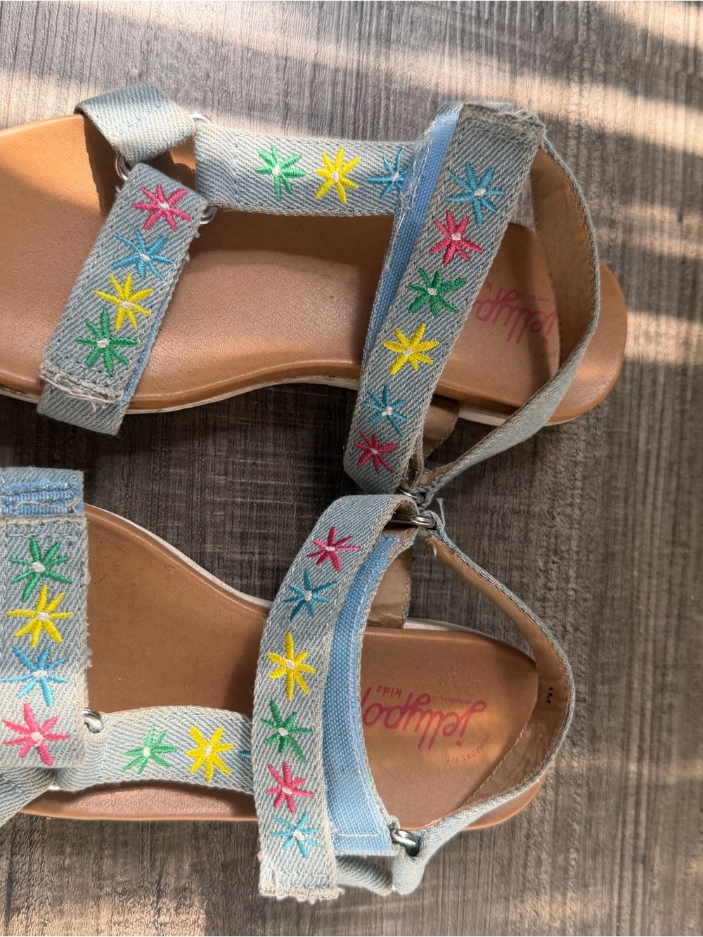 Jellypop Light Denim Kids Sandals with Multicolor Star Embroidery